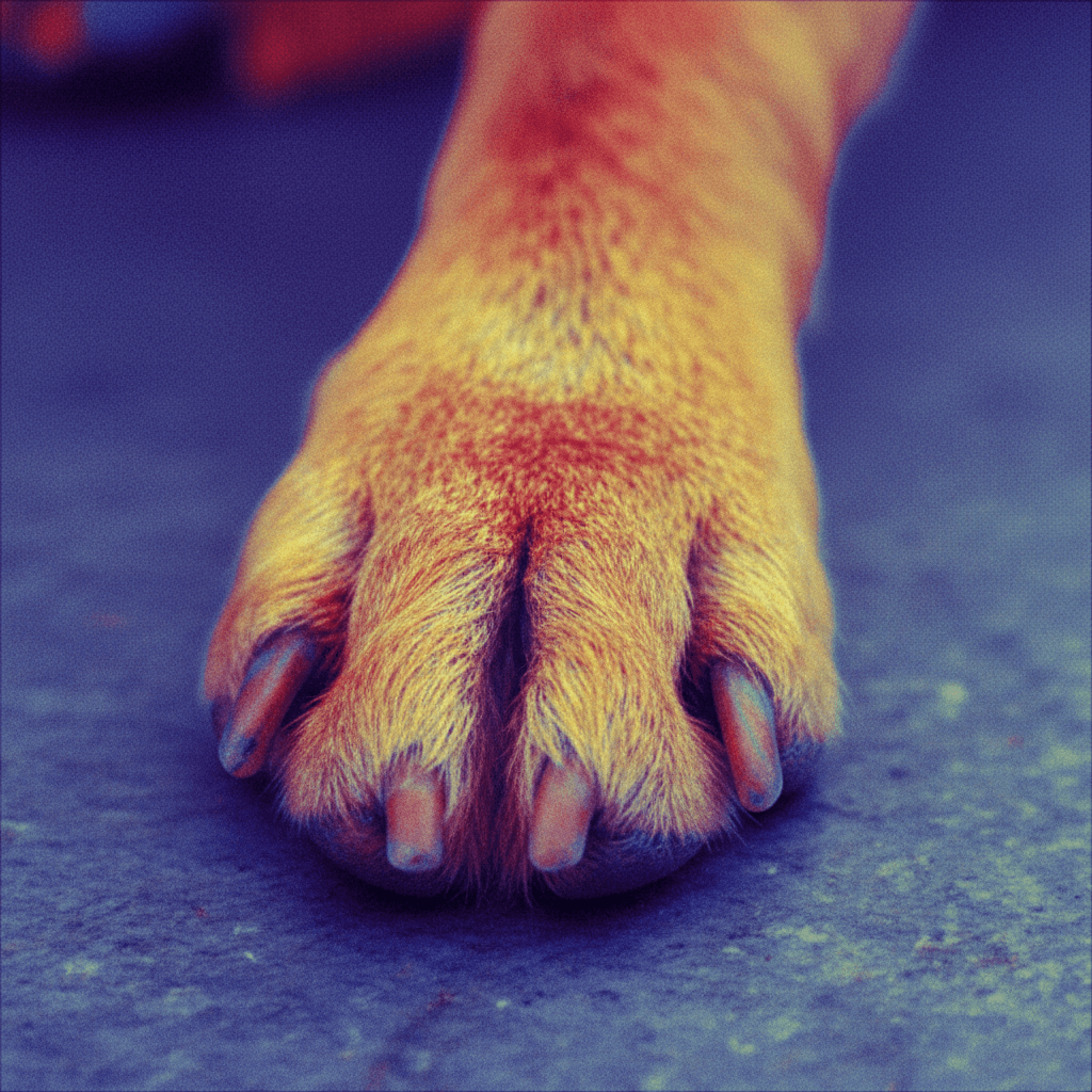 Dog paw thermal image with visible heat patterns