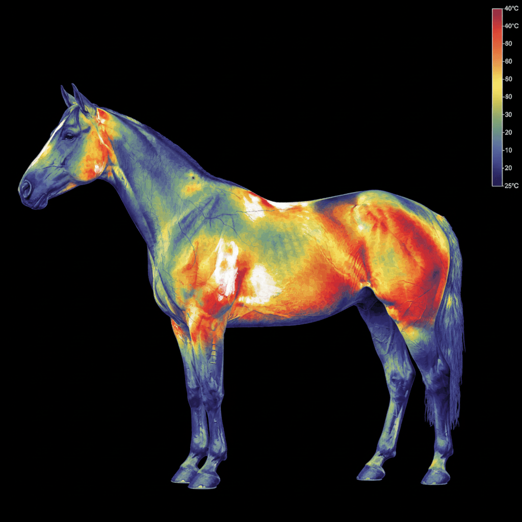 Thermal image of a horse showing heat patterns